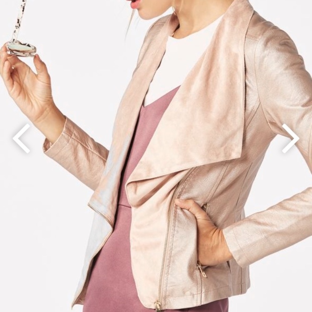 Faux Leather Waterfall Jacket-Rose Gold (M)
